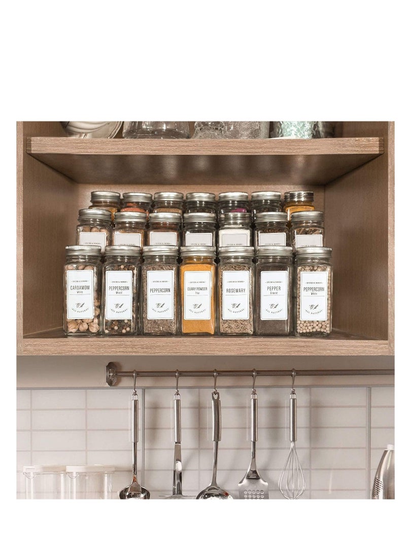 MahMir - MahMir® 24 Pcs Spice Jars with Labels - 4 oz Glass Spice Jars with Metal Lids, 120 Labels Stickers, Shaker Lids, Collapsible Funnel, 2 Pens, Seasoning Storage Bottles for Spice Rack, Cabinet, Drawer - Image 1