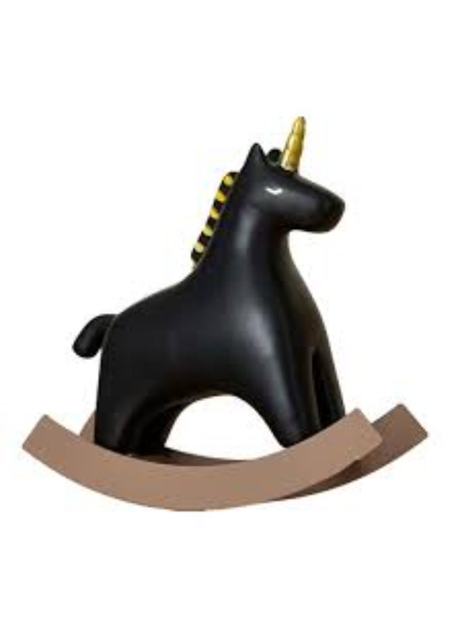 Generic valueable 1 Horse Sculpture Crafts, Hand Painted Black Look 13.5x4.5x14.5cm Decorative Practical Resin Material Rocking Horse Statue for Shelf for Room - Image 1