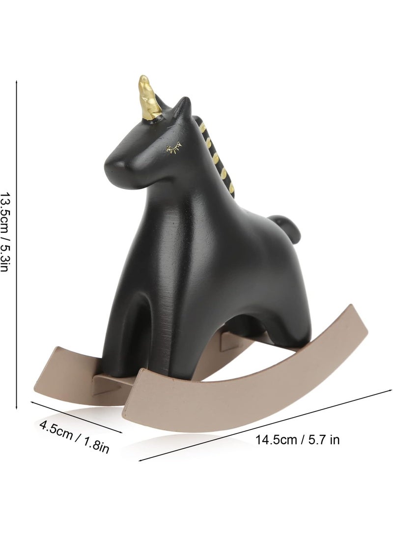 Generic valueable 1 Horse Sculpture Crafts, Hand Painted Black Look 13.5x4.5x14.5cm Decorative Practical Resin Material Rocking Horse Statue for Shelf for Room - Image 2