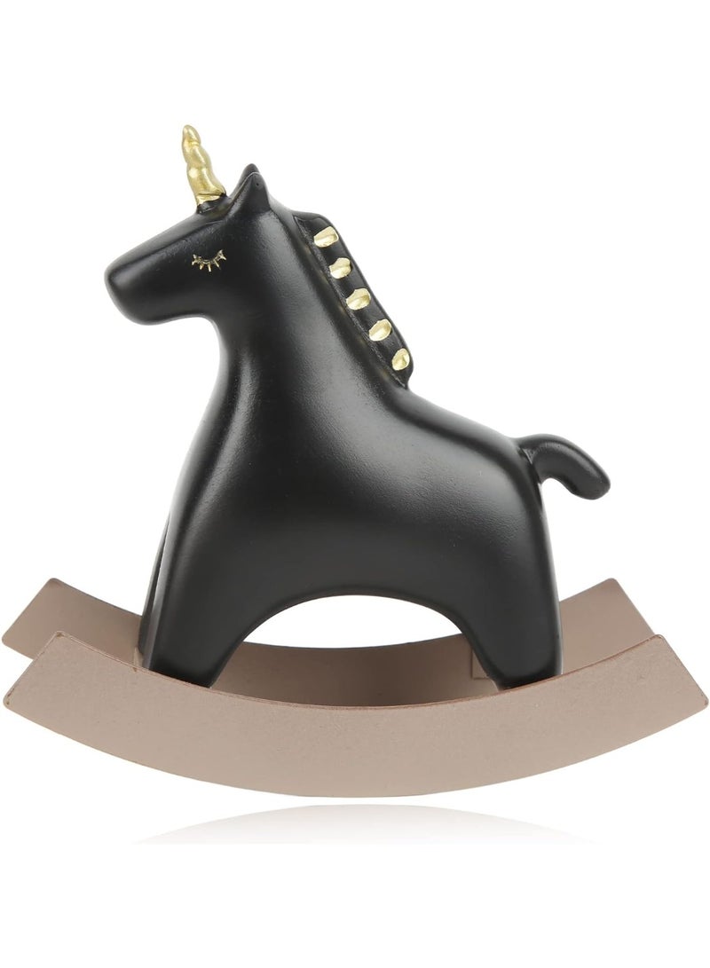 Generic valueable 1 Horse Sculpture Crafts, Hand Painted Black Look 13.5x4.5x14.5cm Decorative Practical Resin Material Rocking Horse Statue for Shelf for Room - Image 4