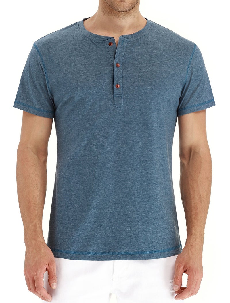 PEGENO Men's Casual Slim Fit Short Sleeve Henley T-Shirts Cotton Shirts VG-Blue-US XXL - Image 5