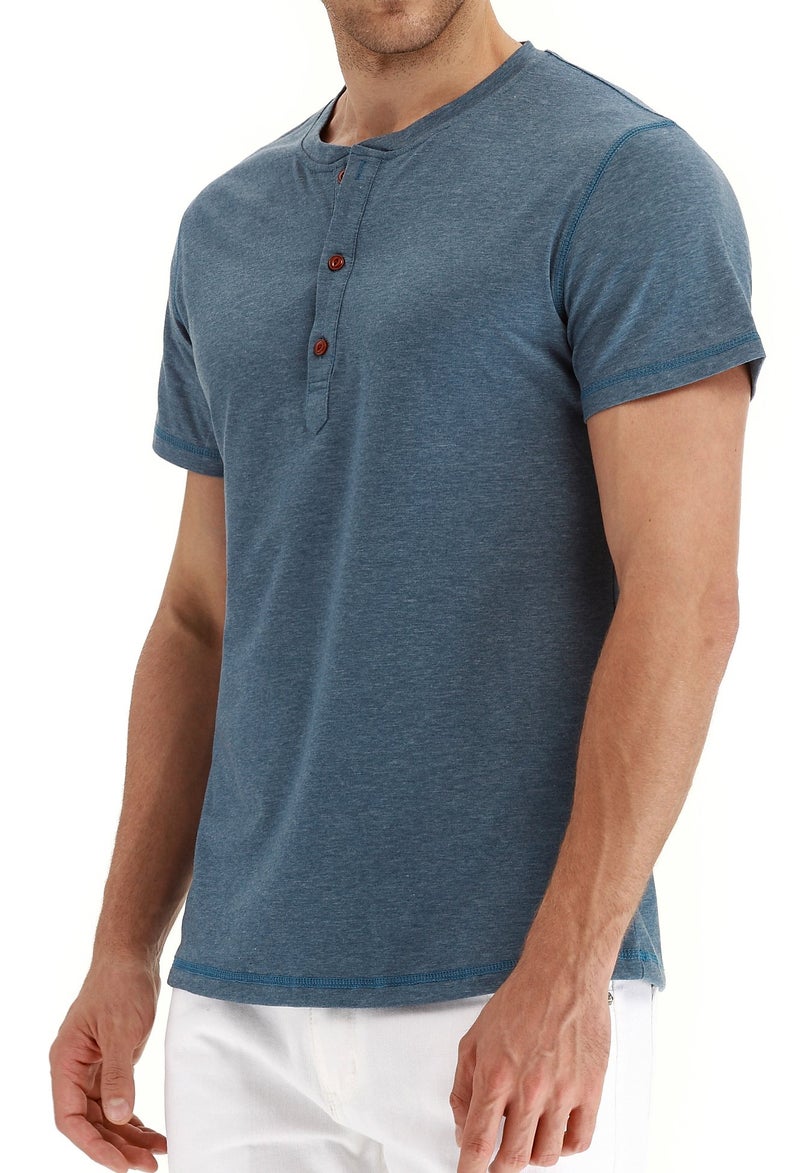 PEGENO Men's Casual Slim Fit Short Sleeve Henley T-Shirts Cotton Shirts VG-Blue-US XXL - Image 3