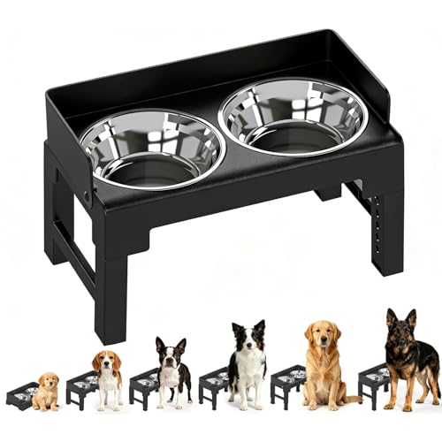 PAKEWAY Elevated Dog Bowls, Spill Proof, Tiltable Dog Feeder with 2 Stainless Steel Bowls, 6 Height Adjustable Raised Bowl - Image 1