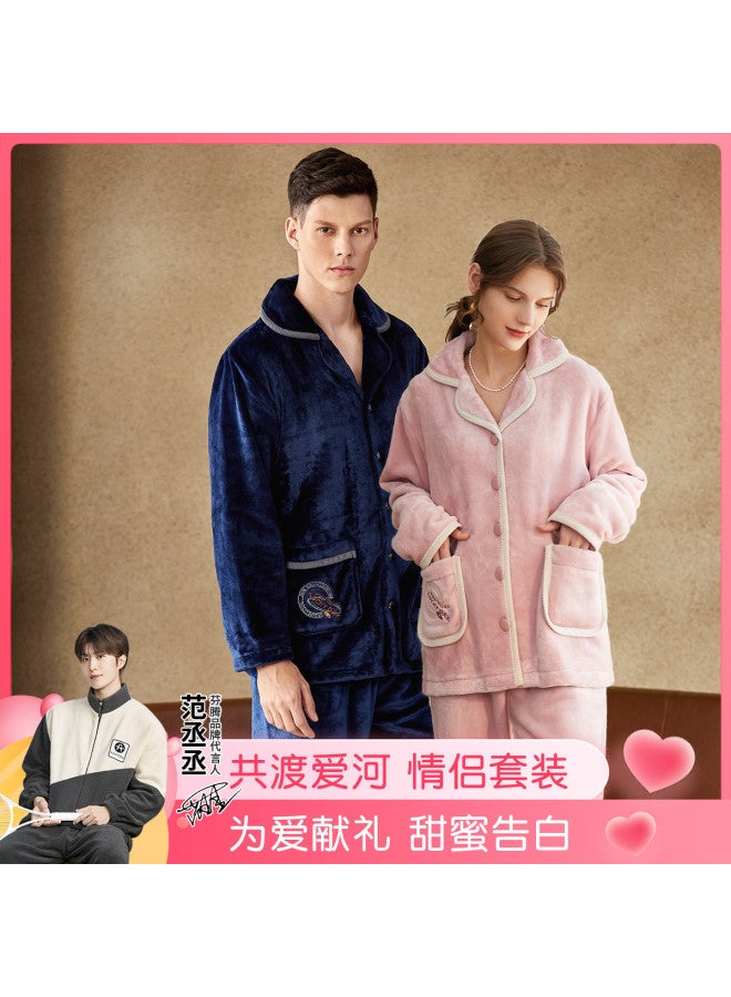 Fenton women's Autumn/winter Notched Collar Cardigan Long-sleeve Pajama Set - Thick & Minimalist Loungewear For Indoor/outdoor Wear - Image 2