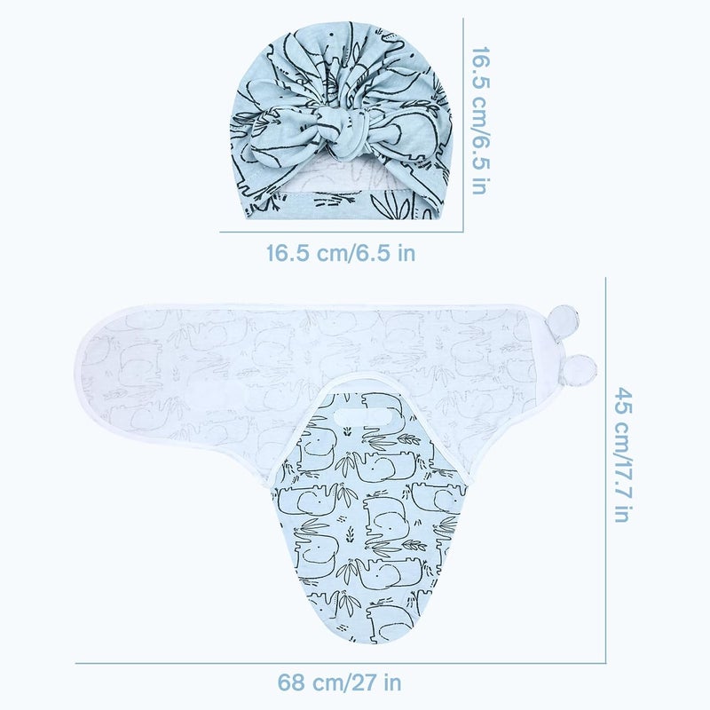Cinaci 2 Pack Soft Cotton Baby Receiving Swaddle Blankets Wraps Sleep Sacks with Matching Bow Newborn Nursery Bow Hats Caps Beanies Bonnets for Baby Girls Boys Newborns Infants (Multicolor S11) - Image 4