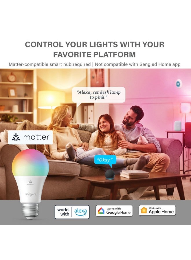 Sengled Sengled LED Smart Light Bulb (A19), Matter-Enabled, Multicolor, Works with Alexa, 60W Equivalent, 800LM, Instant Pairing, 2.4 GHz, Wi-Fi, 1-Pack  - Image 2