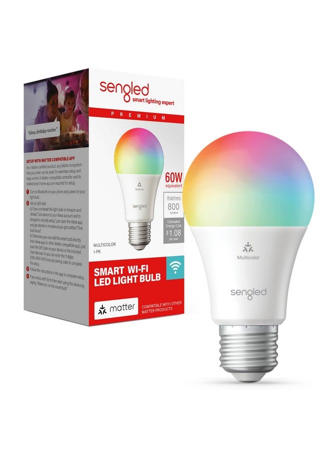 Sengled Sengled LED Smart Light Bulb (A19), Matter-Enabled, Multicolor, Works with Alexa, 60W Equivalent, 800LM, Instant Pairing, 2.4 GHz, Wi-Fi, 1-Pack  - Image 1