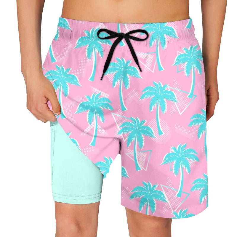 Cozople Big Boys Quick Dry UPF50+ Beach Swim Trunks with Stretchy Boxer Brief Liner Swimming Shorts Novelty Blue Palm Tree Graphic Lightweight Swimwear Bathing Suit Size 10-12 - Image 5