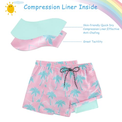 Cozople Big Boys Quick Dry UPF50+ Beach Swim Trunks with Stretchy Boxer Brief Liner Swimming Shorts Novelty Blue Palm Tree Graphic Lightweight Swimwear Bathing Suit Size 10-12 - Image 2