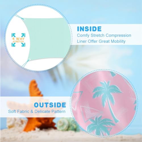 Cozople Big Boys Quick Dry UPF50+ Beach Swim Trunks with Stretchy Boxer Brief Liner Swimming Shorts Novelty Blue Palm Tree Graphic Lightweight Swimwear Bathing Suit Size 10-12 - Image 3
