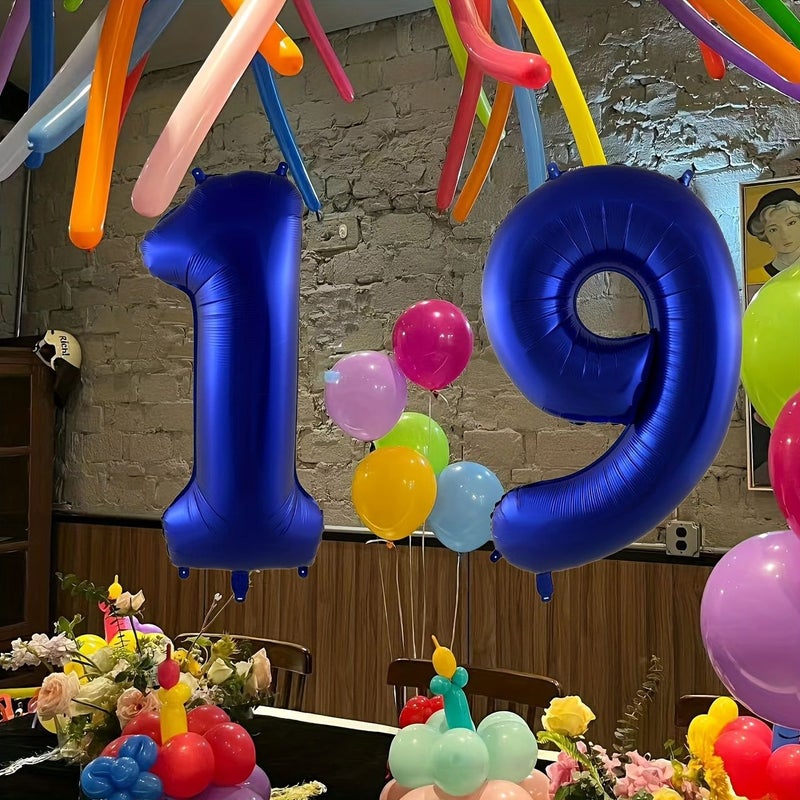 40 Inch Navy Blue Metallic Number Balloons Helium Ready Foil Party Decor - Image 2