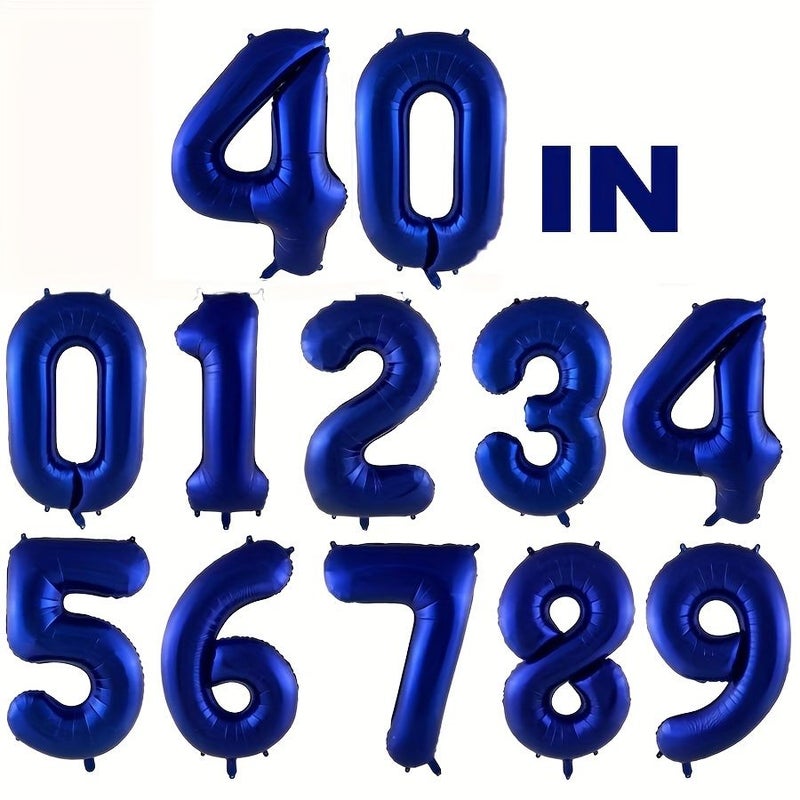 40 Inch Navy Blue Metallic Number Balloons Helium Ready Foil Party Decor - Image 1
