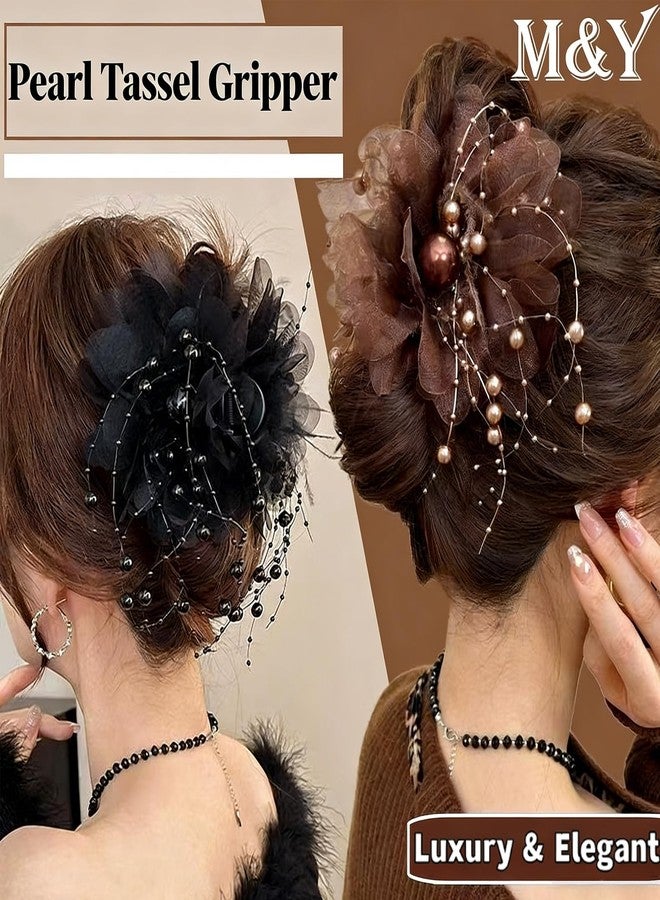 Melodio 2Pcs Flower Claw Clips for Women, Strong Hold Non-Slip Hair Clips for Thick & Thin Hair, Elegant Hair Accessories for Everyday Use & Parties - Image 2