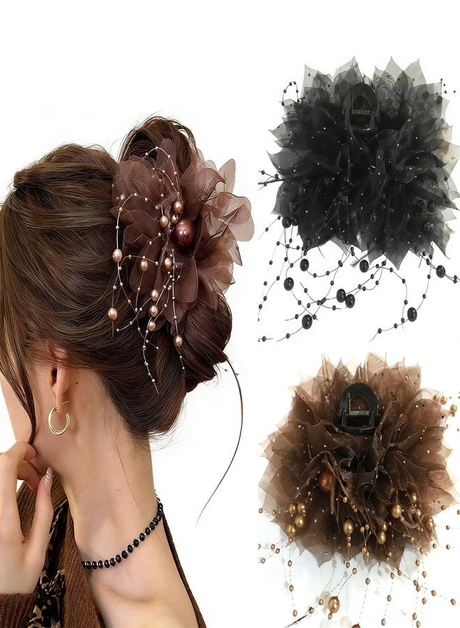 Melodio 2Pcs Flower Claw Clips for Women, Strong Hold Non-Slip Hair Clips for Thick & Thin Hair, Elegant Hair Accessories for Everyday Use & Parties - Image 1