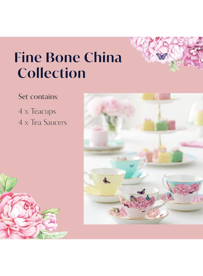 ROYAL ALBERT Royal Albert - Miranda Kerr 8 Piece Teacup and Saucer Gift Set - Vintage Serving Set for 4, with Bone China Tea Cup and Saucer Set - Multicolour Butterfly & Floral Pattern  - Image 3