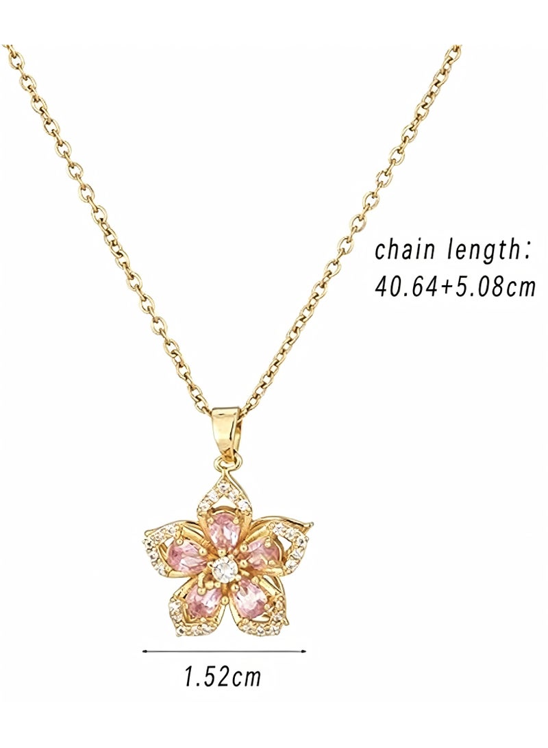 Gold Flower Fidget Necklace for Women – Rotatable Crystal Silver Blossom Pendant – Adjustable Spinning Fidget Necklace – Redbud Flower Choker – Jewelry Gift - Image 4
