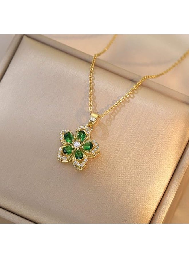 Gold Flower Fidget Necklace for Women – Rotatable Crystal Silver Blossom Pendant – Adjustable Spinning Fidget Necklace – Redbud Flower Choker – Jewelry Gift - Image 5