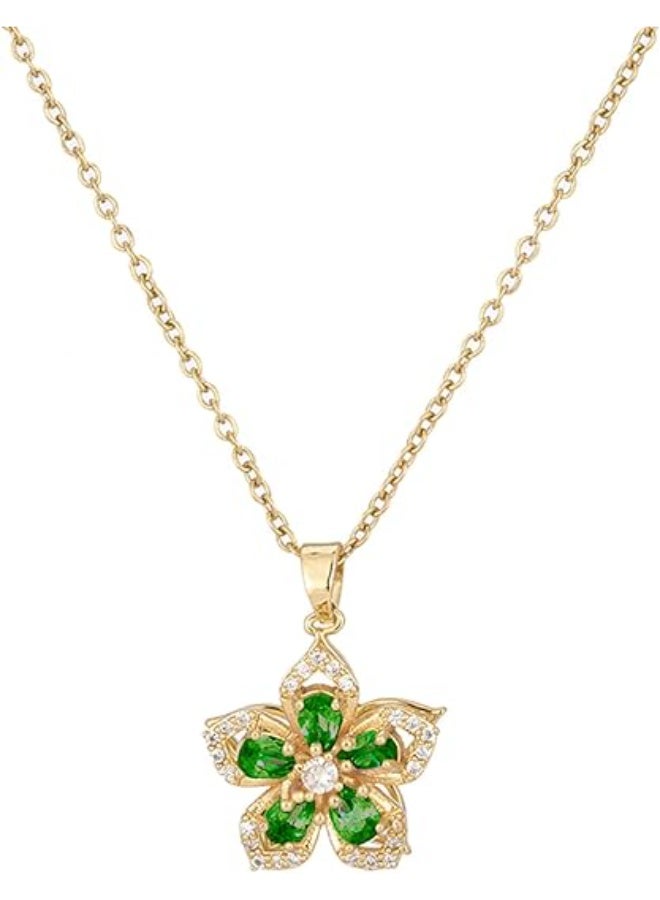 Gold Flower Fidget Necklace for Women – Rotatable Crystal Silver Blossom Pendant – Adjustable Spinning Fidget Necklace – Redbud Flower Choker – Jewelry Gift - Image 1
