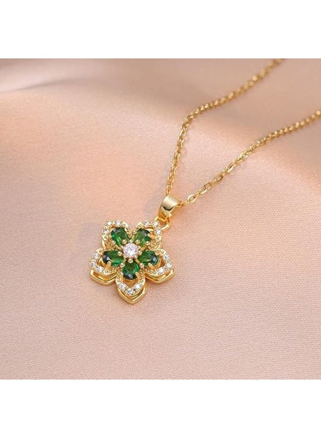 Gold Flower Fidget Necklace for Women – Rotatable Crystal Silver Blossom Pendant – Adjustable Spinning Fidget Necklace – Redbud Flower Choker – Jewelry Gift - Image 3