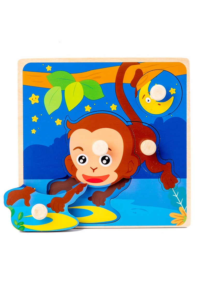 15cm Monkey Model 1-3 Years Old Wooden Peg Jigsaw Puzzle Toy With Handle, Baby Kids Fine Motor Skills Learning Educational Montessori Jigsaw Puzzle, Ideal Gift For 1 - 2 - 3 Years Old Boys And Girls - Image 1