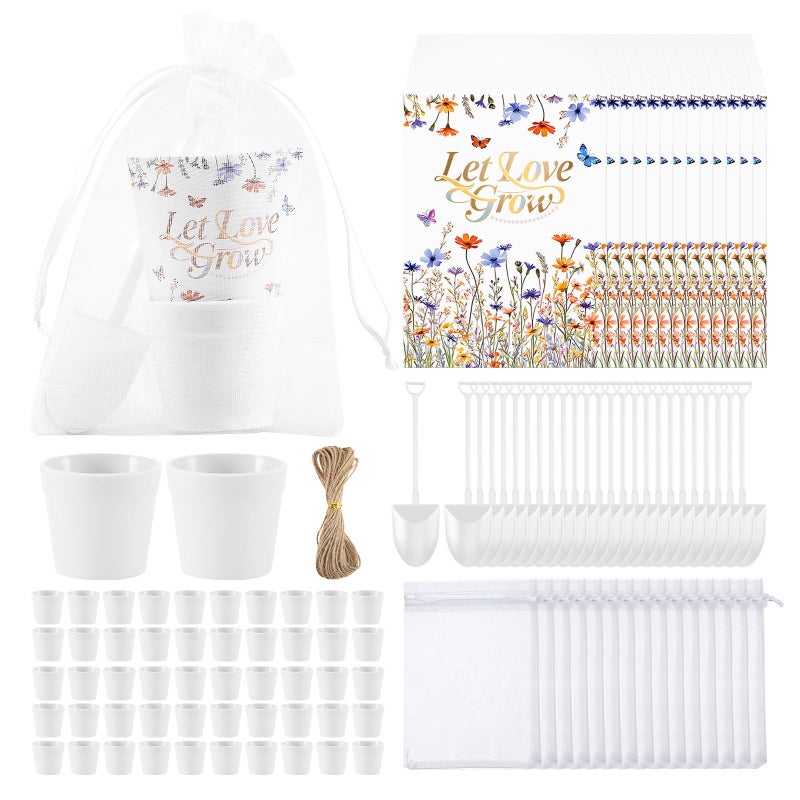 Ansberta 200 PCS Let Love Grow Wedding Favors for Guests Include 50 Flower Seed Packets 50 Pots 50 Organza Bags 50 Garden Shovel for Bridal Shower Wedding Party Favors, No Seeds - Image 1