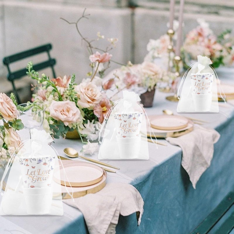 Ansberta 200 PCS Let Love Grow Wedding Favors for Guests Include 50 Flower Seed Packets 50 Pots 50 Organza Bags 50 Garden Shovel for Bridal Shower Wedding Party Favors, No Seeds - Image 5
