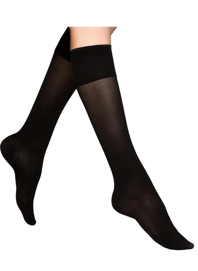 Women's Sheer Knee High Stockings, 8-15mm Soft Top Band Won't Tighten Leg - Image 1