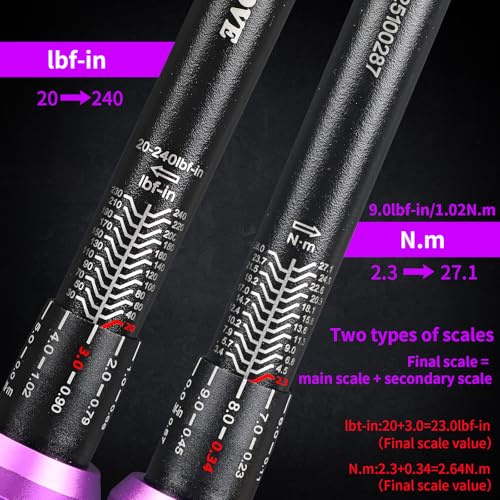 UYECOVE 14 Inch Drive Click Torque Wrench 20240 FTLB23271NM 3 Accuracy DualDirection Click Professional Torque Wrench Dual Range Scales Graduated in FTLB and NM Purple - Image 3