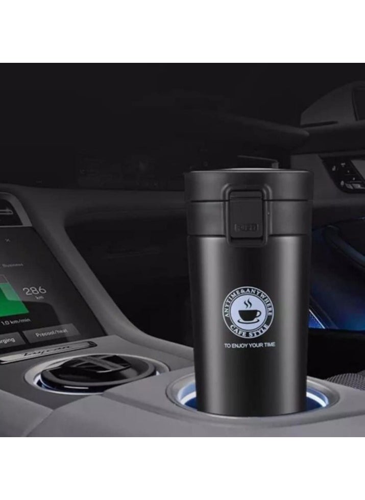 Generic - Original 350ml Thermal Mug and Flask, Vacuum-Insulated Stainless Steel 304 Thermal Bottle for Tea and Coffee, Retains Heat, Suitable for Travel, Hot and Cold Beverages, and Perfect for Kids and Infants. Features a Leak-Proof Design, Making It a Great Gift for Outdoor, Office, Home, and Sports Use. Available in an Elegant Black Satin Finish – Coffee, Nescafe, Cappuccino, and Tea Mug – Fits Car Cup Holders – Coffee Mug – Double-Wall Stainless Steel Insulation with a Mesh Filter and Foldable Lid to Keep Beverages Hot or Cold – Vacuum-Insulated Stainless Steel Thermal Cup with Double-Wall Design, Flip Lid, and Mesh Filter for Hot and Cold Drinks for Up to 6 Hours. - Image 1