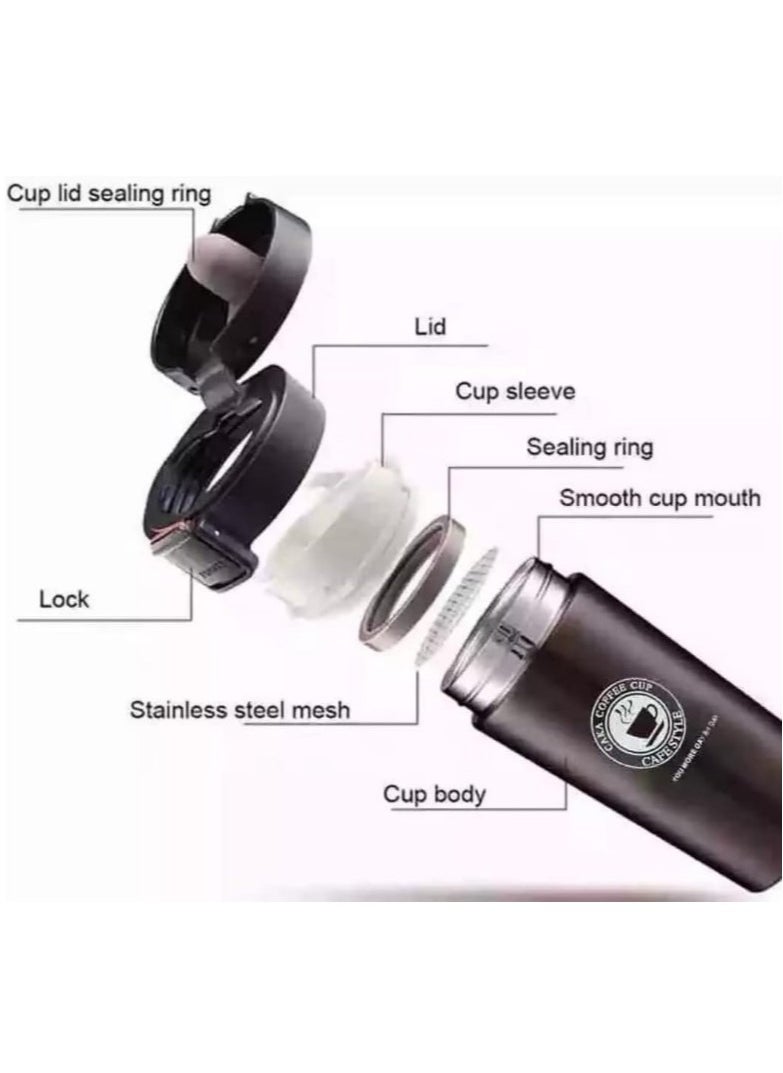 Generic - Original 350ml Thermal Mug and Flask, Vacuum-Insulated Stainless Steel 304 Thermal Bottle for Tea and Coffee, Retains Heat, Suitable for Travel, Hot and Cold Beverages, and Perfect for Kids and Infants. Features a Leak-Proof Design, Making It a Great Gift for Outdoor, Office, Home, and Sports Use. Available in an Elegant Black Satin Finish – Coffee, Nescafe, Cappuccino, and Tea Mug – Fits Car Cup Holders – Coffee Mug – Double-Wall Stainless Steel Insulation with a Mesh Filter and Foldable Lid to Keep Beverages Hot or Cold – Vacuum-Insulated Stainless Steel Thermal Cup with Double-Wall Design, Flip Lid, and Mesh Filter for Hot and Cold Drinks for Up to 6 Hours. - Image 1