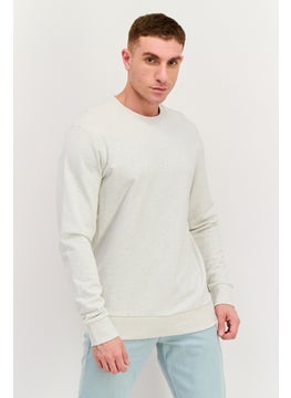 HUGO BOSS Men Crew Neck Brand Logo Long Sleeve Sweatshirt, Light Grey  - Image 1