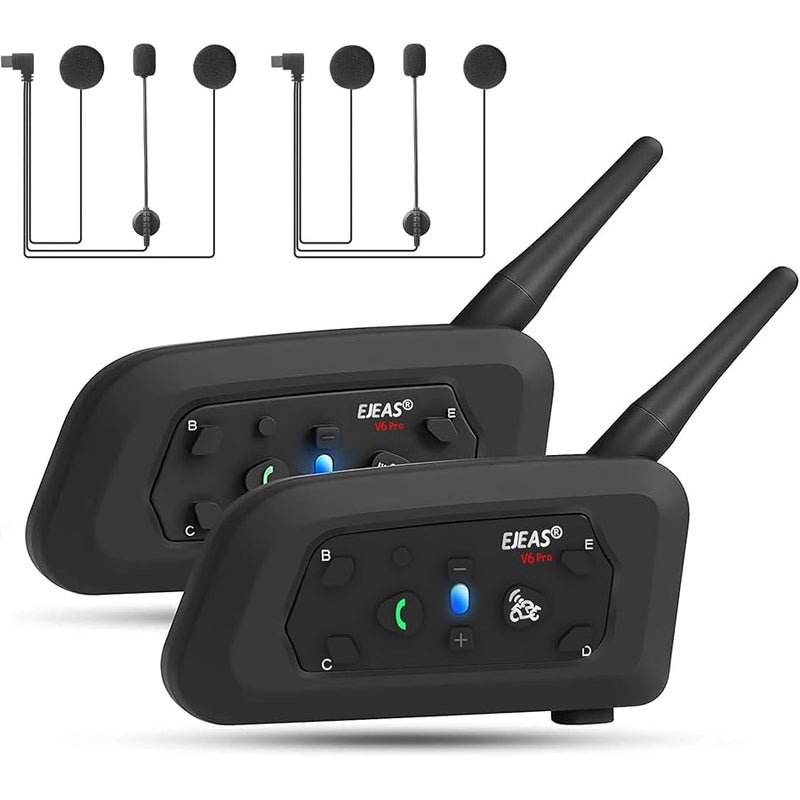 EJEAS V6 Pro+ Upgraded Motorcycle Helmet Intercom Communication System, Bluetooth 5.1 Motorcycle Helmet Intercom System, Type C Interface, Can Connect to EUC Handle (Excluded) (2 Pack) - Image 1