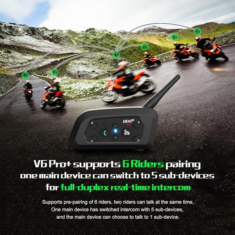 EJEAS V6 Pro+ Upgraded Motorcycle Helmet Intercom Communication System, Bluetooth 5.1 Motorcycle Helmet Intercom System, Type C Interface, Can Connect to EUC Handle (Excluded) (2 Pack) - Image 5