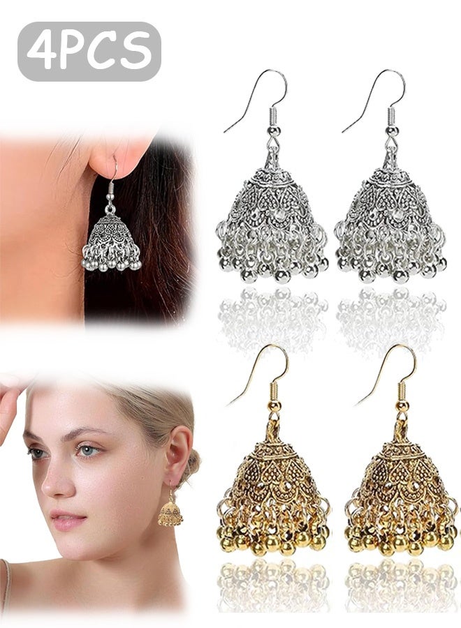 Quantum 4 PCS Vintage Earrings, Traditional Gold Plated Silver Earring, Handcrafted Ethnic Jewelry Party Wedding Accessories - Image 1
