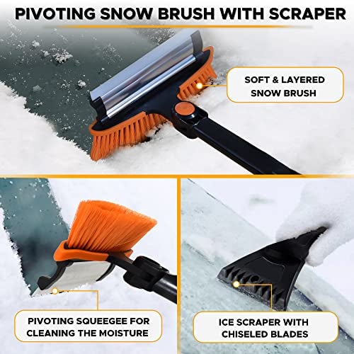 Autovir 39" 6 in 1 Snow Shovel for Car | 270 Degree Rotating Snow Brush | Ice Scraper for Car Windshield | Scratch Free Extendable Snow Squeegee for SUV, Truck Winter Accessories - Image 5