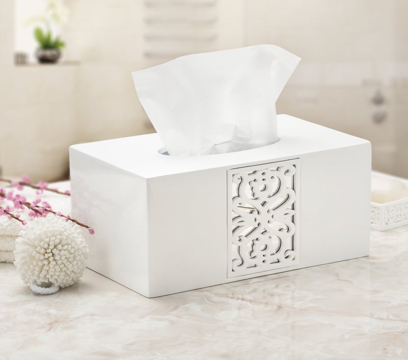 Creative Scents Mirror Janette White Tissue Box Cover Rectangular - Decorative Tissue Box Holder for Bathroom with Durable Bottom Slider - Tissue Holder for Bathroom - Image 2