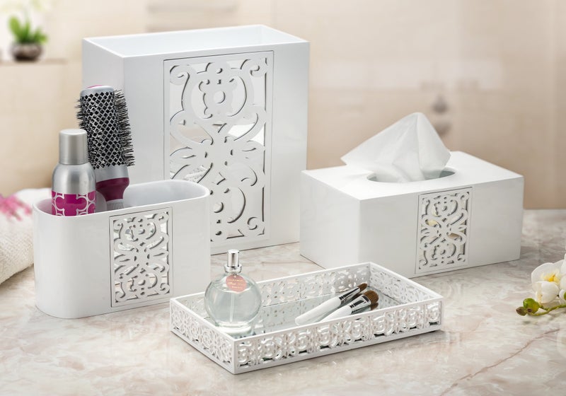 Creative Scents Mirror Janette White Tissue Box Cover Rectangular - Decorative Tissue Box Holder for Bathroom with Durable Bottom Slider - Tissue Holder for Bathroom - Image 4