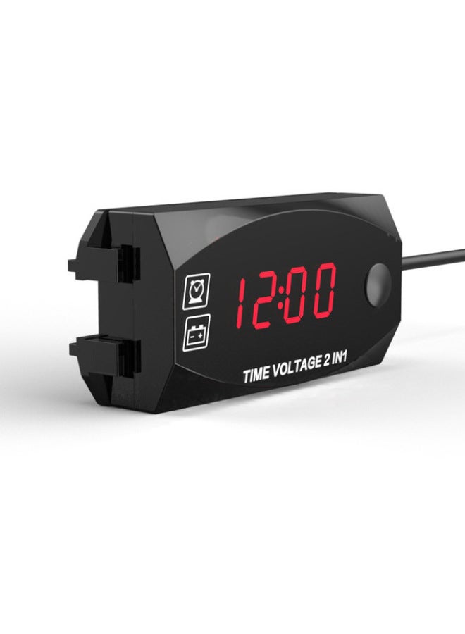 Motorcycle Voltmeter 2-in-1 Multi-function Digital Display Meter Motorcycle Electronic Clock Meter Car