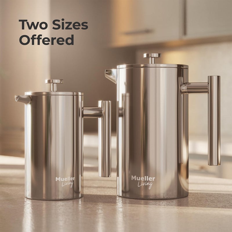 MuellerLiving French Press Coffee Maker 20oz, Stainless Steel French Press Coffee, 4 Filter Heat Resistant Double Insulated, Rust-Free, Food Grade, Dishwasher Safe Coffee Pot - Image 4