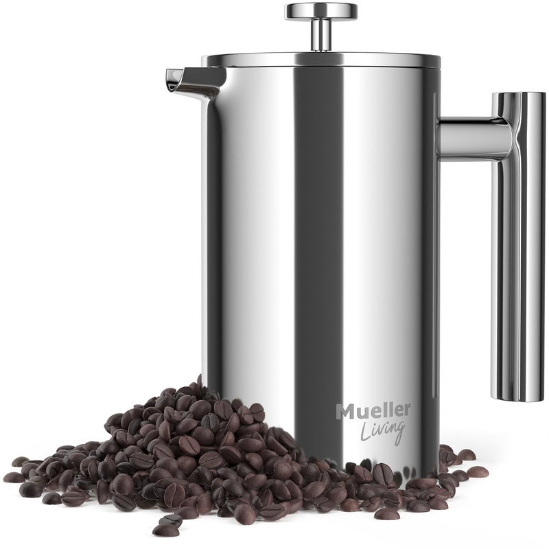 MuellerLiving French Press Coffee Maker 20oz, Stainless Steel French Press Coffee, 4 Filter Heat Resistant Double Insulated, Rust-Free, Food Grade, Dishwasher Safe Coffee Pot - Image 1