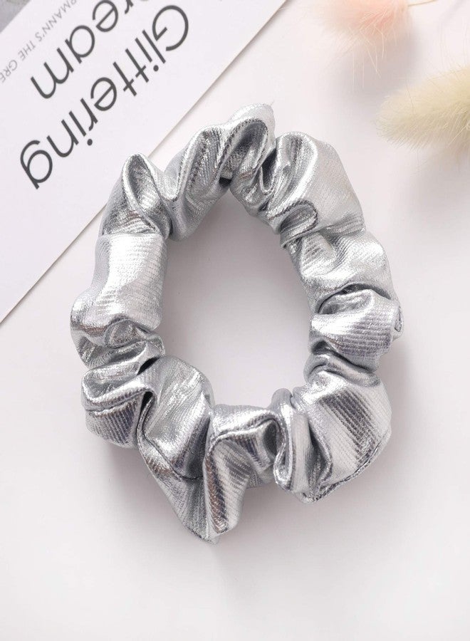 KINFENE 4 Pack Metallic Gold and Silver Bright Cloth Hair Scrunchies Hair Bobbles Elastics Ponytail Holders Hair Wrist Ties Bands Scrunchies for Show Gym Dance Party Club Girl Women - Image 2