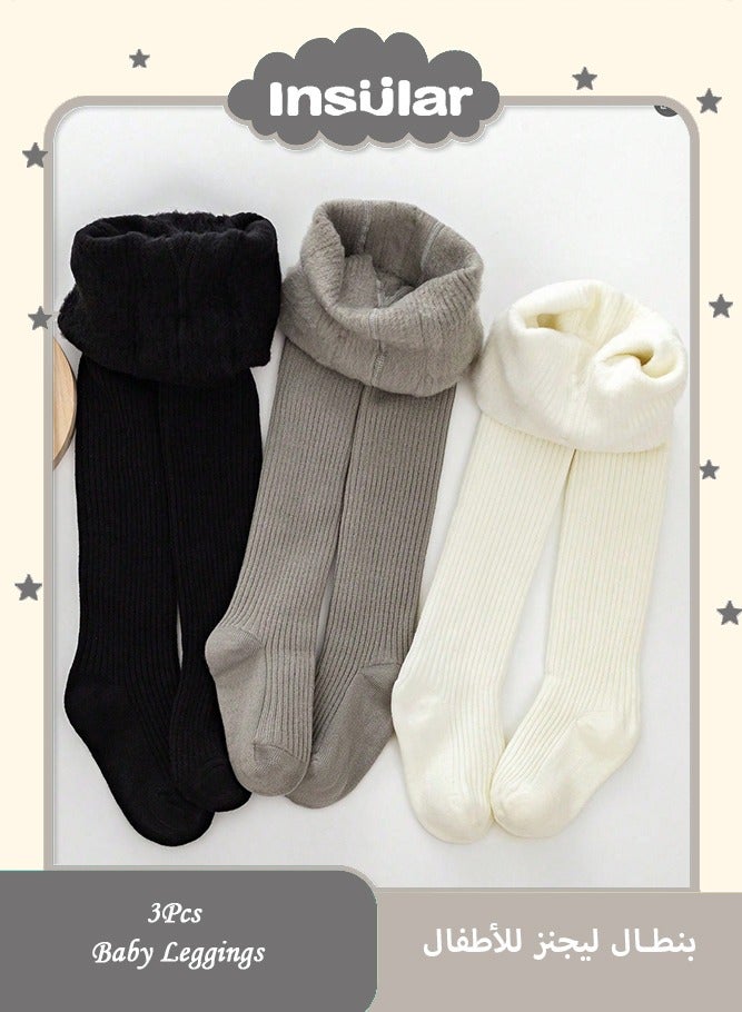 انسولار 3 أزواج من السراويل الضيقة للبنات/الأطفال الصغار/الرضع بلون واحد، كلاسيكية بسيطة من الفليس الناعم، مريحة ومتعددة الاستخدامات للارتداء اليومي في فصل الخريف/الشتاء أو كهدايا للمناسبات - Image 1
