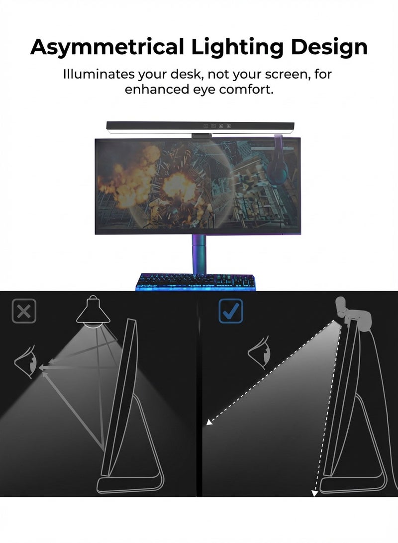 Fullight Computer Monitor Lamp with 7 RGB Modes, No Glare, Dimmable LED Light Bar with Eye Protection for Gaming and Office - Image 5