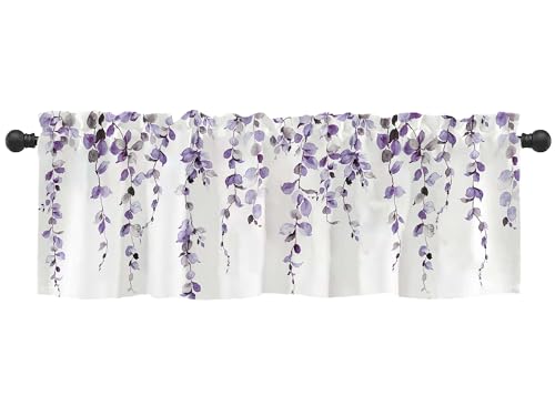 debraleye Watercolor Purple Leaves Window Valance for Bedroom Living Room, Lavender Leaf Vine Plant Curtains Valanes for Windows, 3" Rod Pocket Window Treatment for Home Decorations, 54 x 18 Inch, 1 Panel - Image 1