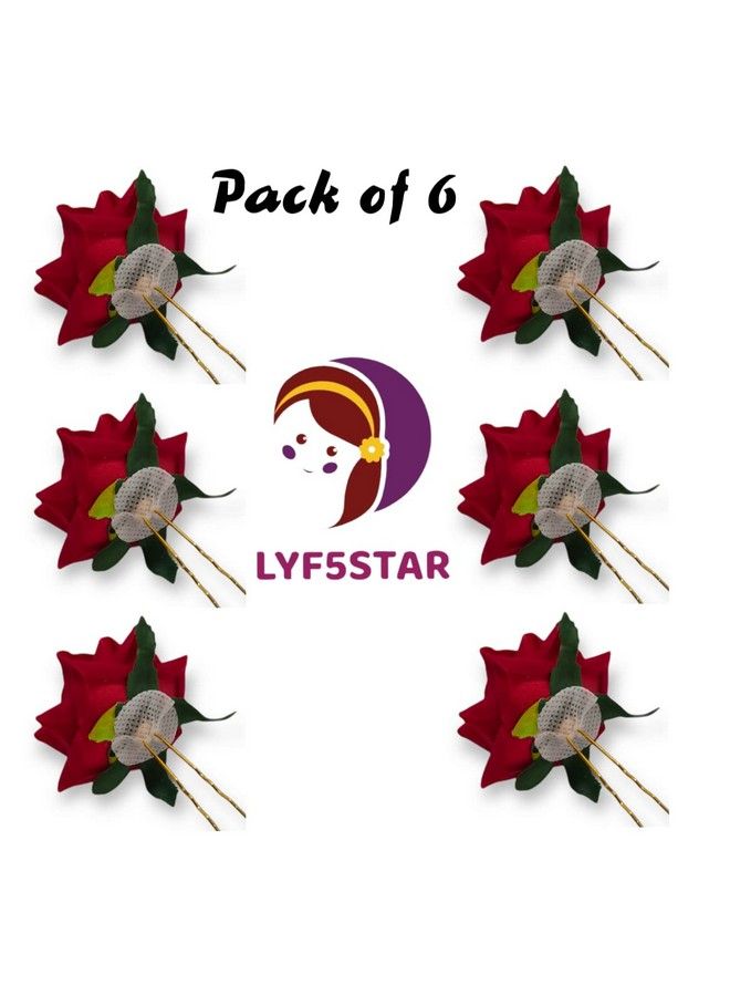 LYF5STAR Red Rose Flower Juda Hair Pin Handmade Combo Of 6 Quantity Red Hairpins Stylish Hair Accessories For Girls And Women Pack Of 6 - Image 4