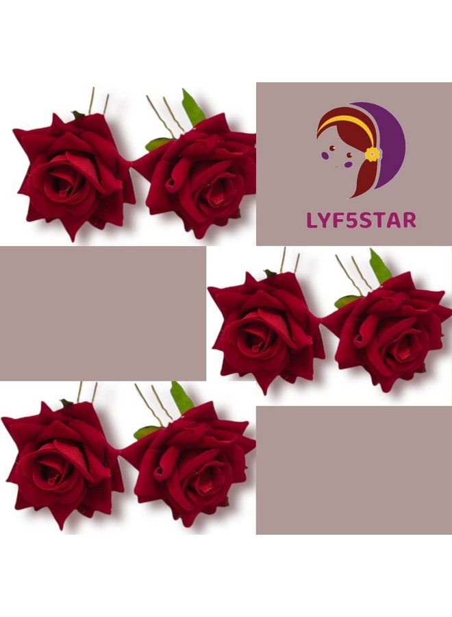 LYF5STAR Red Rose Flower Juda Hair Pin Handmade Combo Of 6 Quantity Red Hairpins Stylish Hair Accessories For Girls And Women Pack Of 6 - Image 3