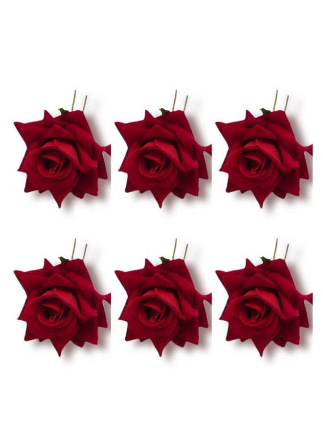 LYF5STAR Red Rose Flower Juda Hair Pin Handmade Combo Of 6 Quantity Red Hairpins Stylish Hair Accessories For Girls And Women Pack Of 6 - Image 2