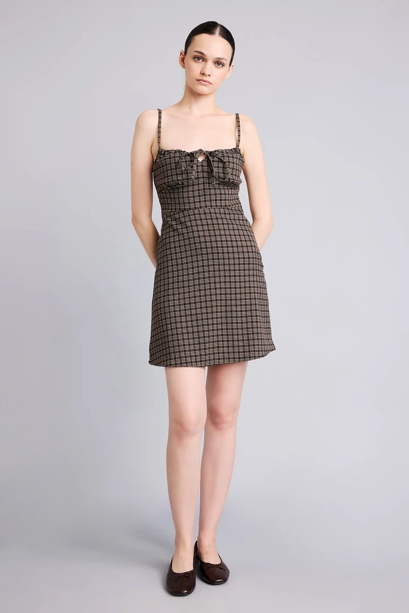 Crew Neck Plaid Strappy Mini Dress