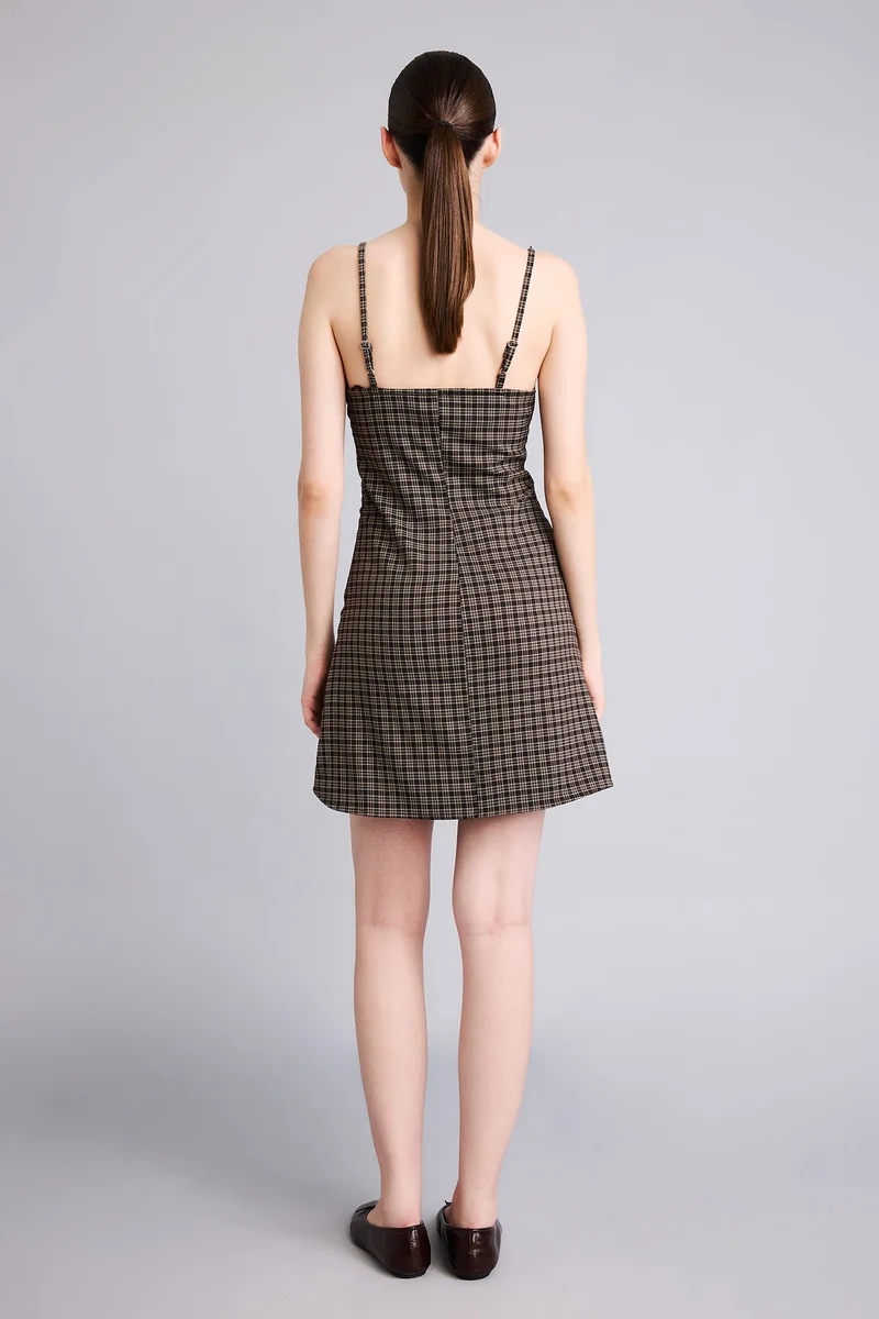 Defacto  Crew Neck Plaid Strappy Mini Dress for Women | Best Price UAE