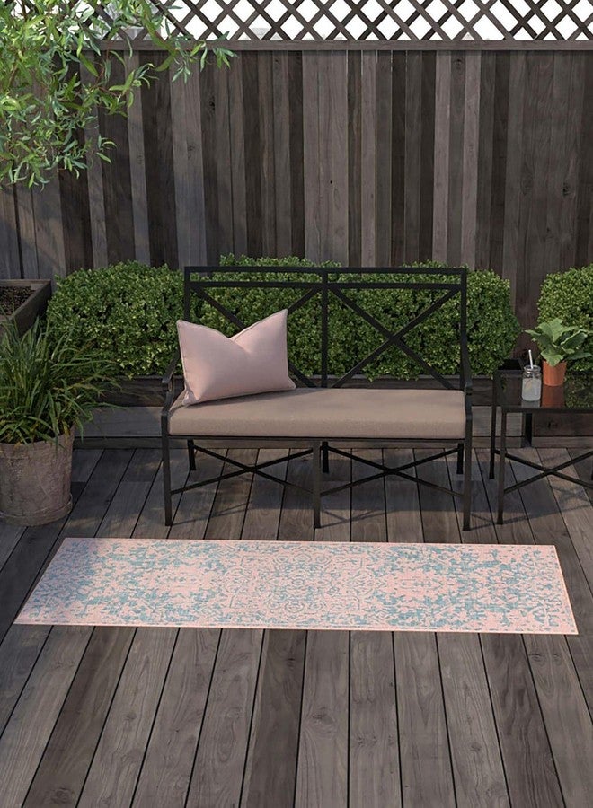 يونيك لوم سجادة منطقة خارجية من مجموعة جيل زارين جيل زارين من يونيك لوم - دبي (2 قدم × 6 قدم 1 بوصة، وردي وأزرق فاتح/أكوا) - Image 1